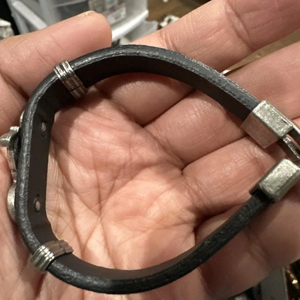 Vintage Motorcycles‎ Bike Silver And Black Leather Wrist Band Fit 7inch Wrist